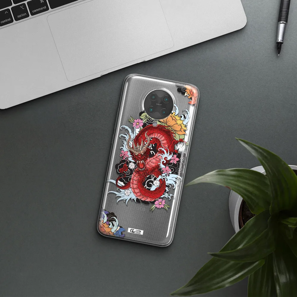 a red dragon with flowers and clouds Xiaomi Poco F2 Pro Clear TPU Case