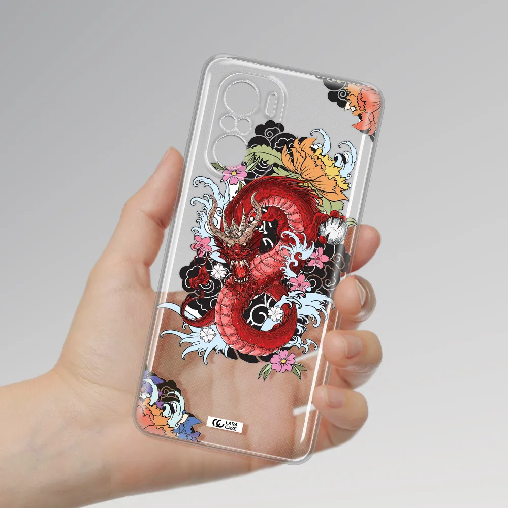 A Red Dragon With Flowers And Clouds Xiaomi Poco F3 Clear Tpu Case