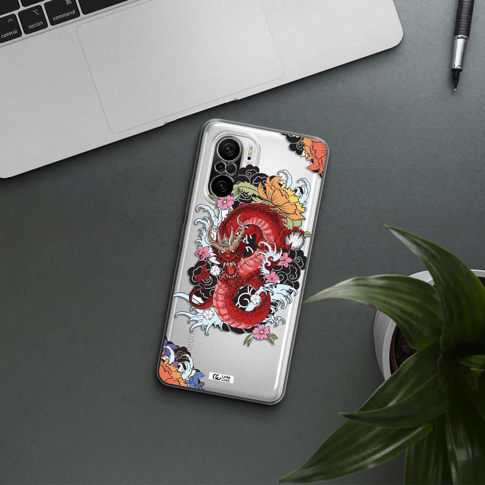 A Red Dragon With Flowers And Clouds Xiaomi Poco F3 Clear Tpu Case