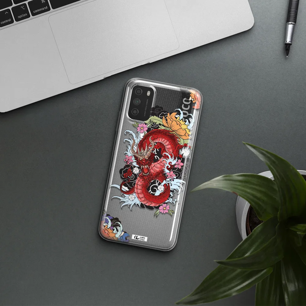 a red dragon with flowers and clouds Xiaomi Poco M3 Clear TPU Case