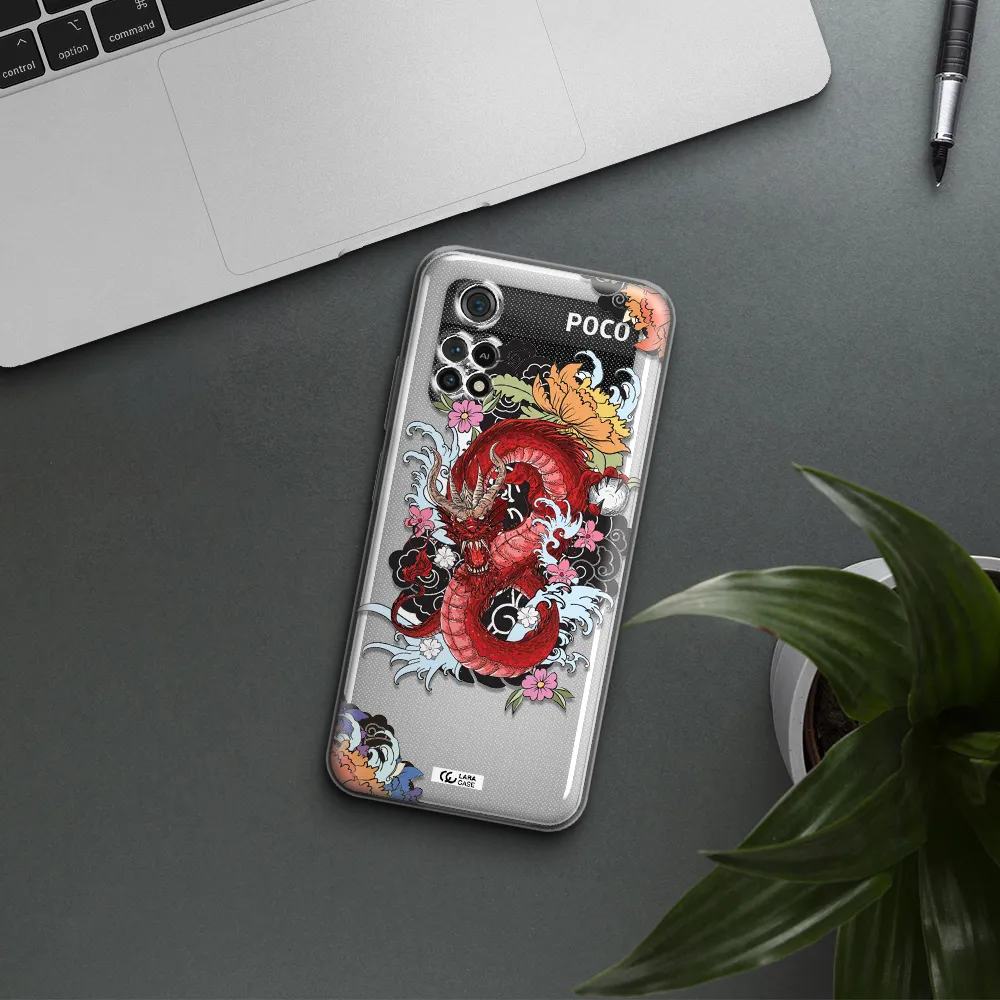 A Red Dragon With Flowers And Clouds Xiaomi Poco M4 Pro 4G Clear Tpu Case