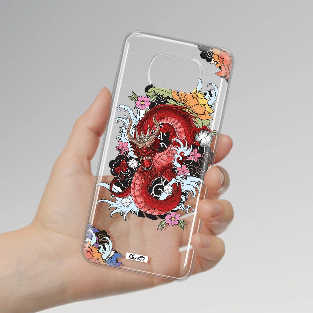 a red dragon with flowers and clouds Xiaomi Poco X3 Clear TPU Case