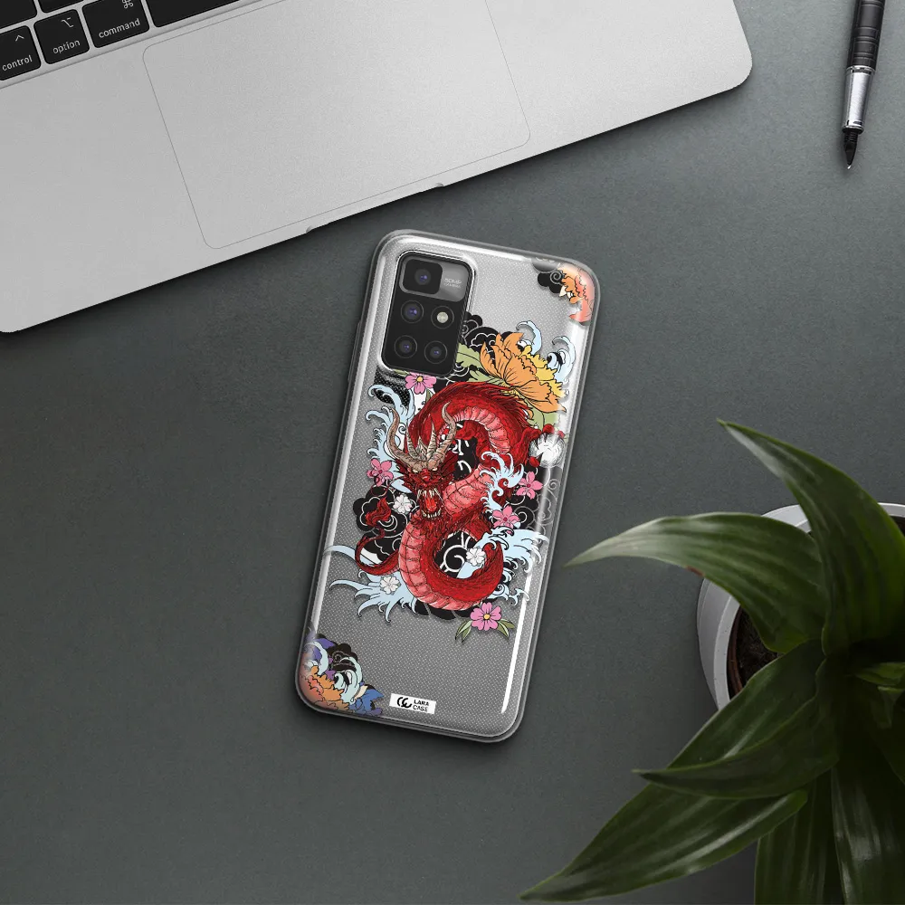 a red dragon with flowers and clouds Xiaomi Redmi 10 Clear TPU Case