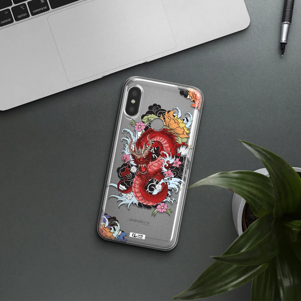 a red dragon with flowers and clouds Xiaomi Redmi 6 Pro Clear TPU Case