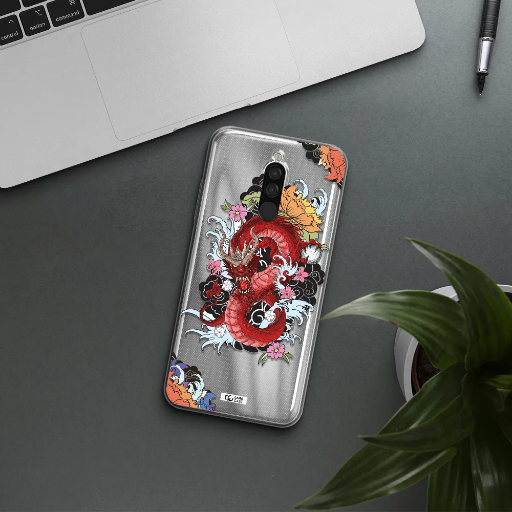 A Red Dragon With Flowers And Clouds Xiaomi Redmi 8 Clear Tpu Case