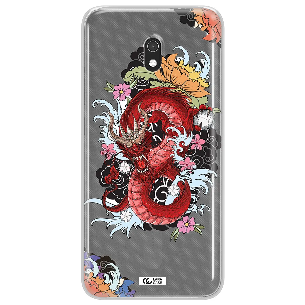 a red dragon with flowers and clouds Xiaomi Redmi 8A Clear TPU Case