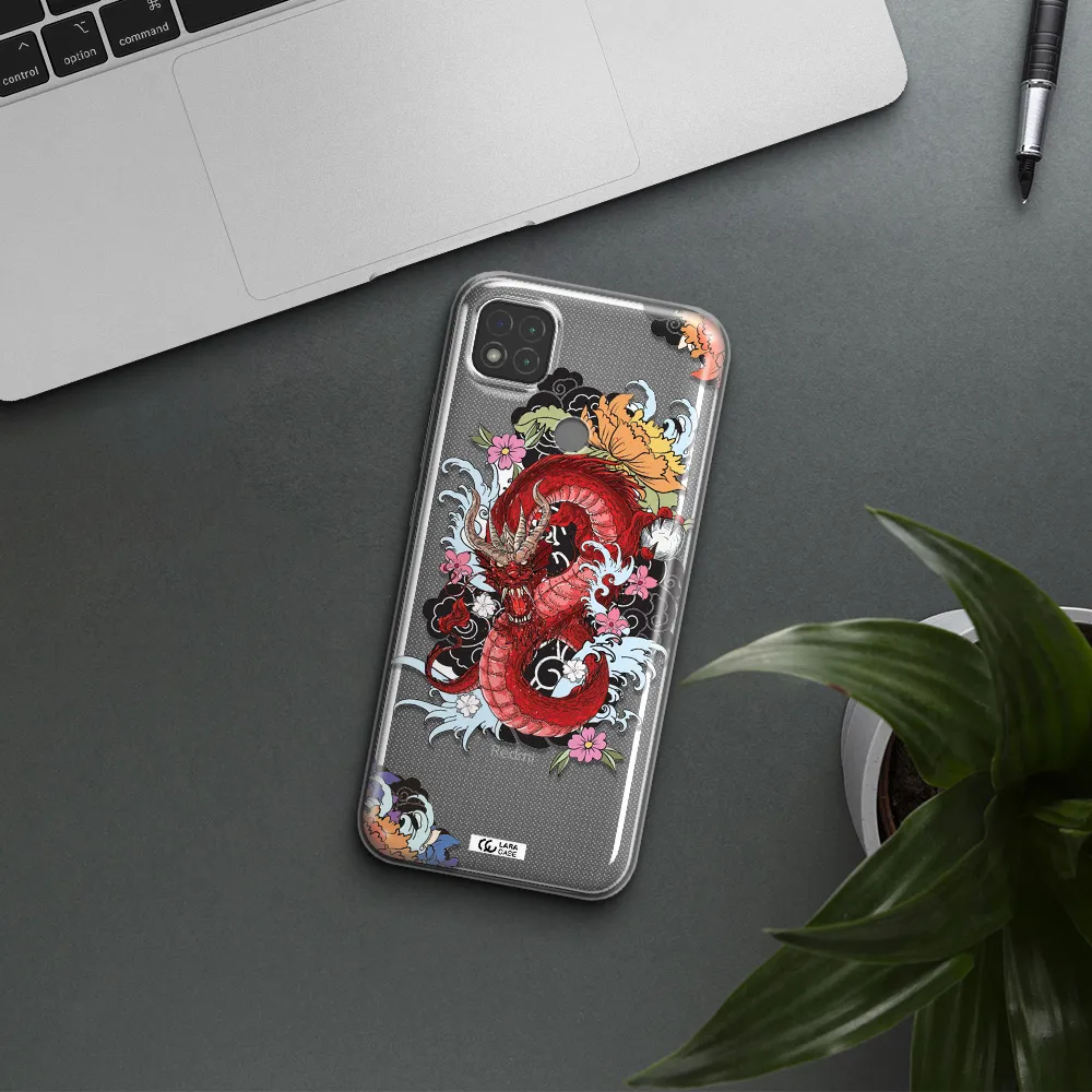 a red dragon with flowers and clouds Xiaomi Redmi 9C Clear TPU Case
