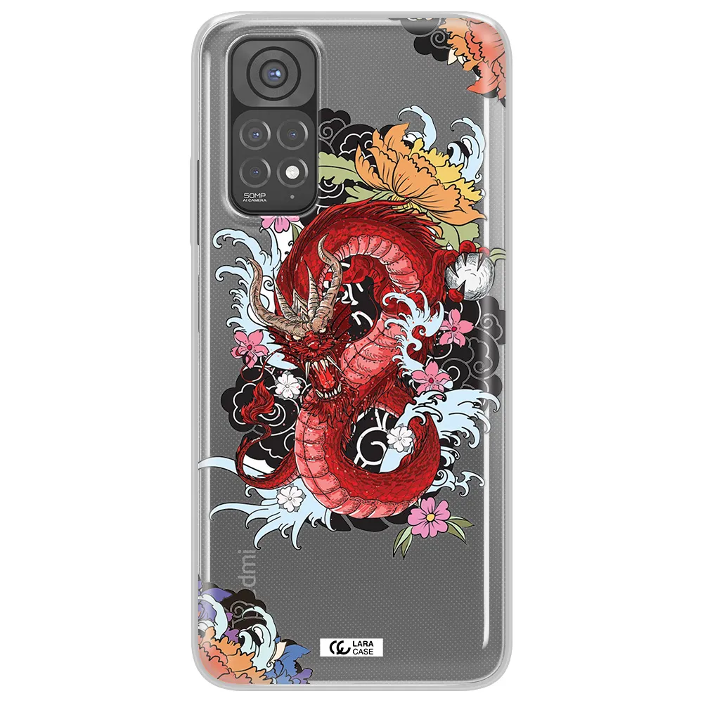 a red dragon with flowers and clouds Xiaomi Redmi Note 11 Clear TPU Case
