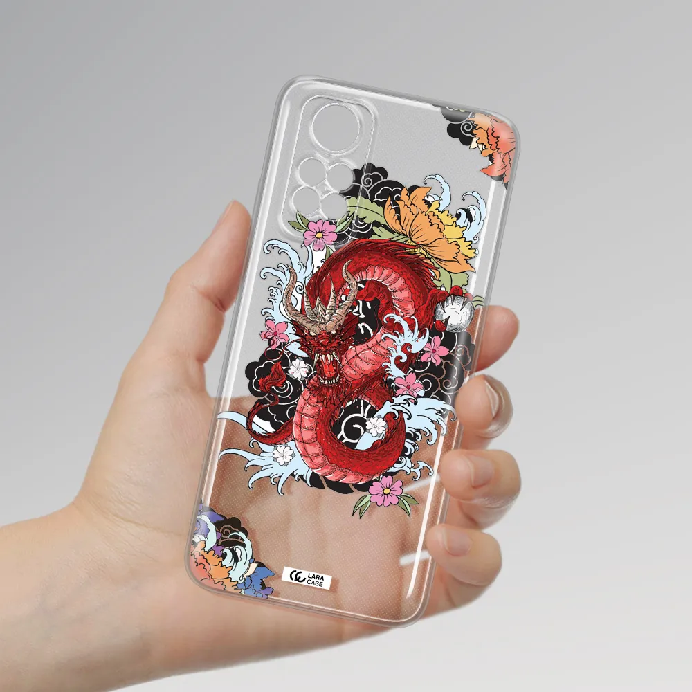 A Red Dragon With Flowers And Clouds Xiaomi Redmi Note 11S Clear Tpu Case