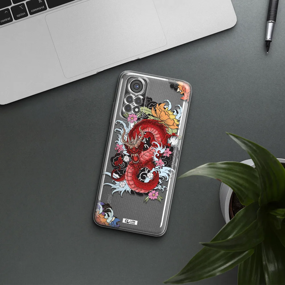 A Red Dragon With Flowers And Clouds Xiaomi Redmi Note 11S Clear Tpu Case