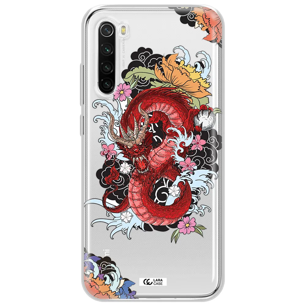 A Red Dragon With Flowers And Clouds Xiaomi Redmi Note 8T Clear Tpu Case