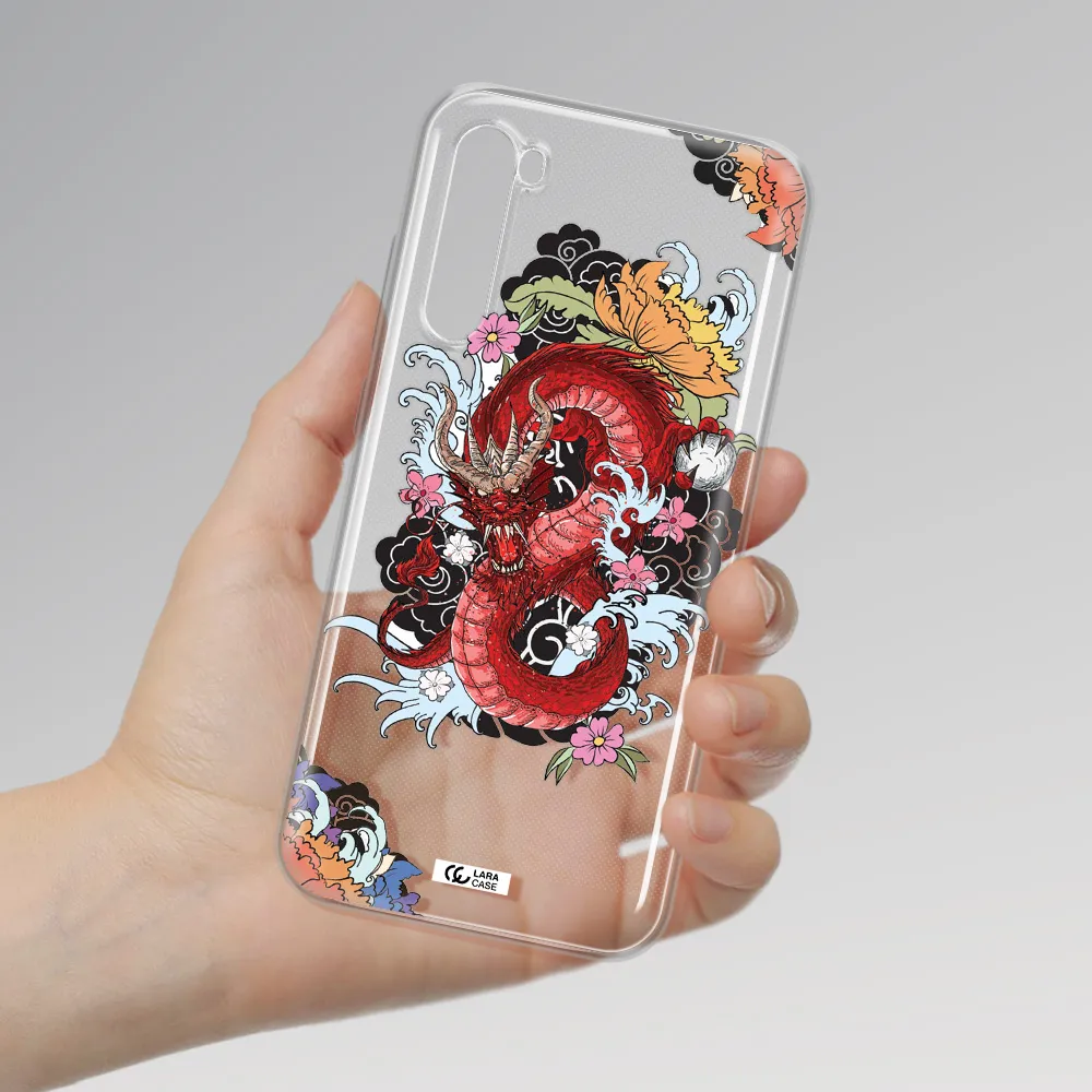 A Red Dragon With Flowers And Clouds Xiaomi Redmi Note 8T Clear Tpu Case