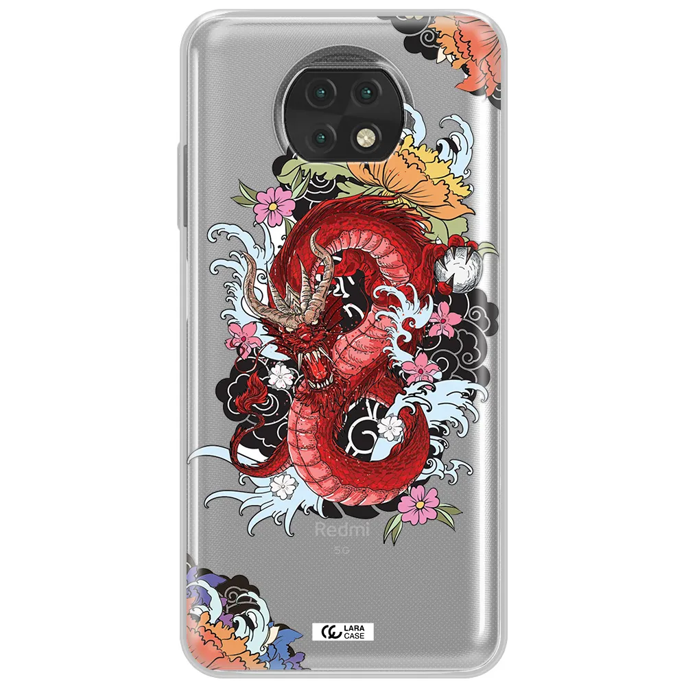A Red Dragon With Flowers And Clouds Xiaomi Redmi Note 9T Clear Tpu Case