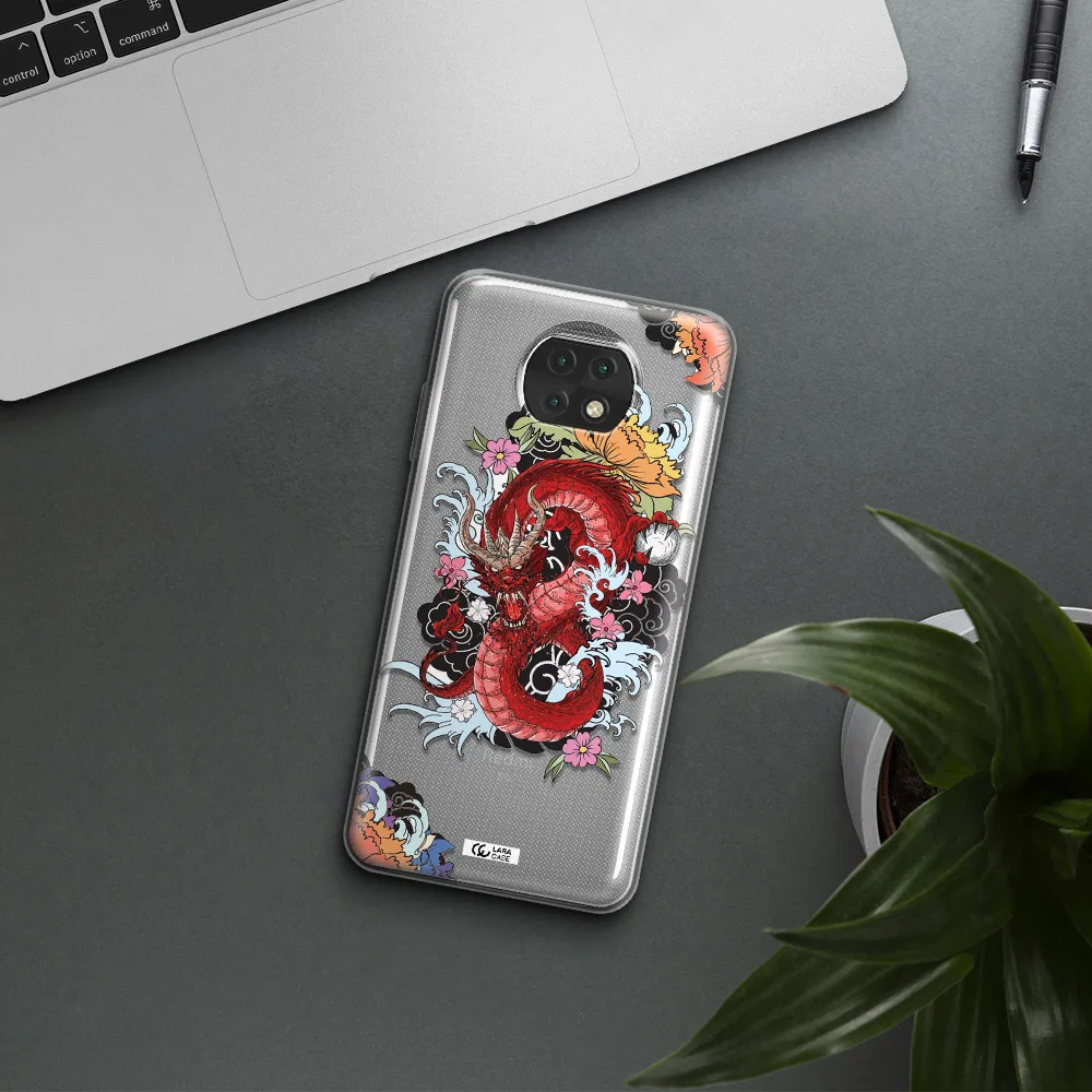 A Red Dragon With Flowers And Clouds Xiaomi Redmi Note 9T Clear Tpu Case