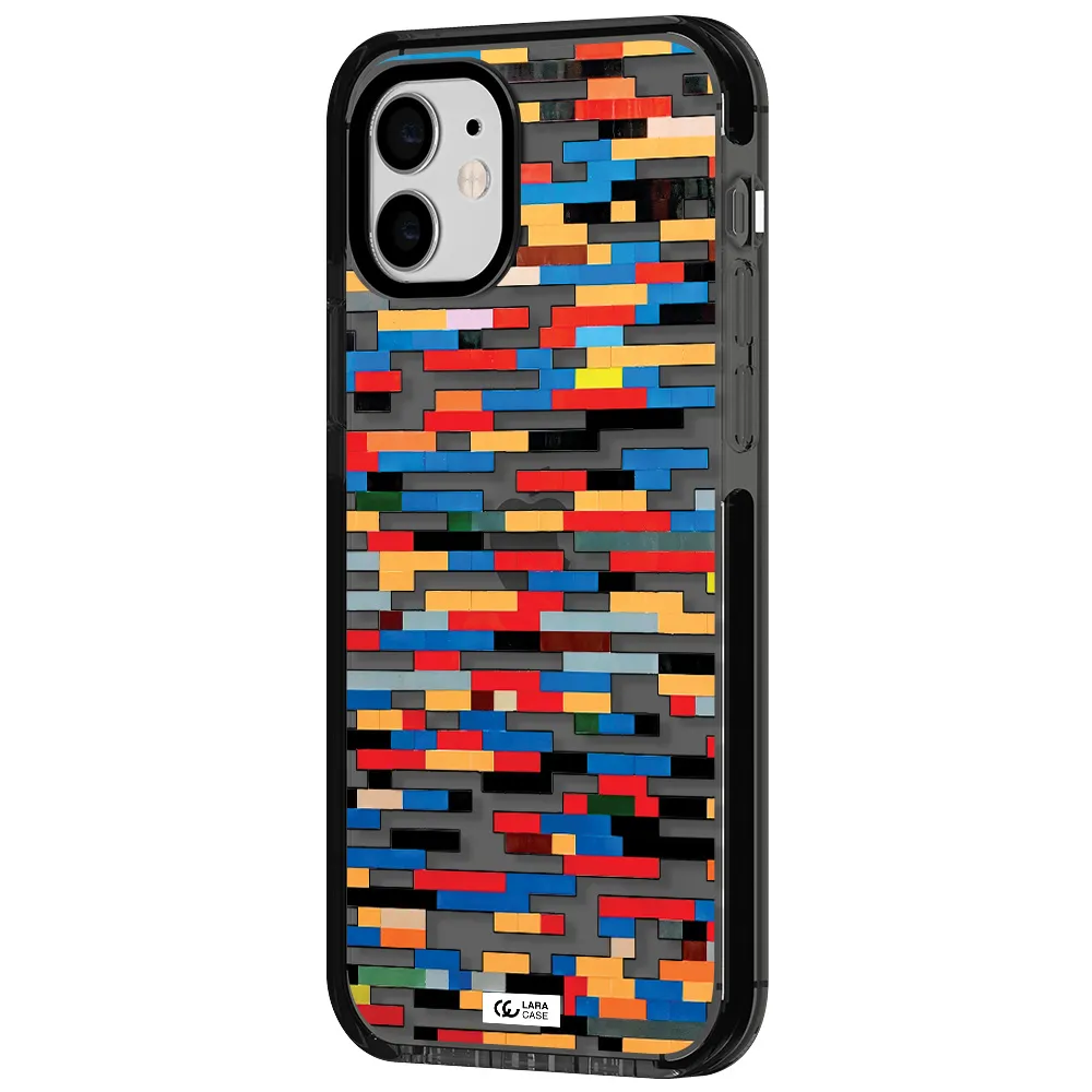 a colorful rectangular pattern on a white surface Apple iPhone 11 impact Smoke Black Case