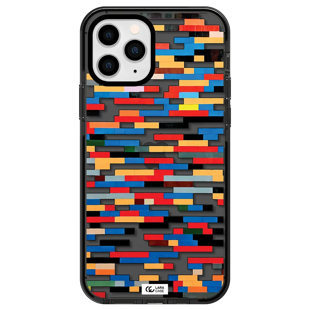 a colorful rectangular pattern on a white surface Apple iPhone 11 pro impact Smoke Black Case