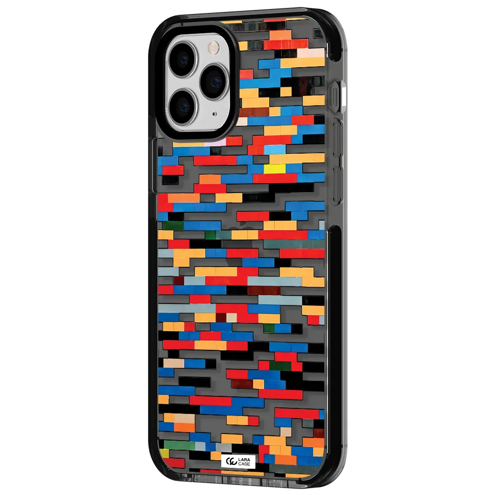 a colorful rectangular pattern on a white surface Apple iPhone 11 pro impact Smoke Black Case