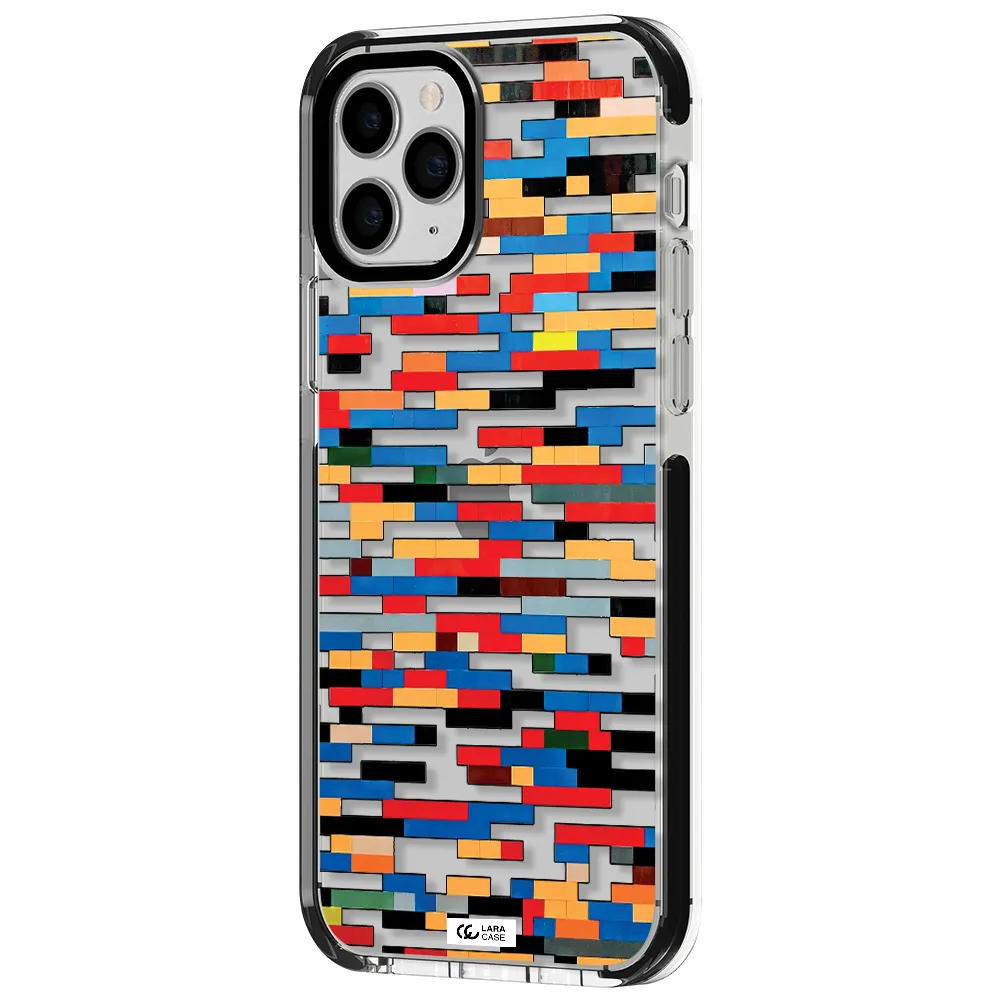 a colorful rectangular pattern on a white surface Apple iPhone 11 pro max impact black border Case