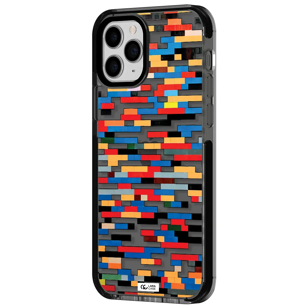 a colorful rectangular pattern on a white surface Apple iPhone 11 pro max impact Smoke Black Case