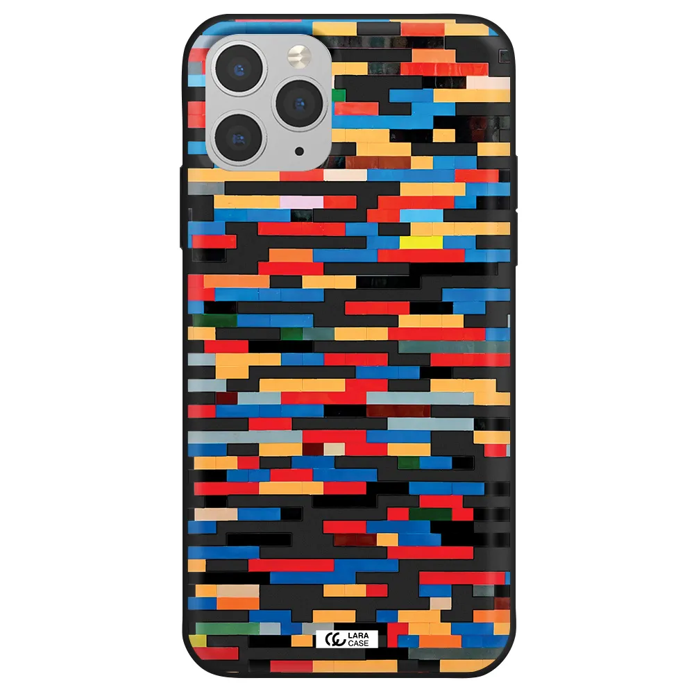 a colorful rectangular pattern on a white surface Apple iPhone 11 pro max Silicone black Case