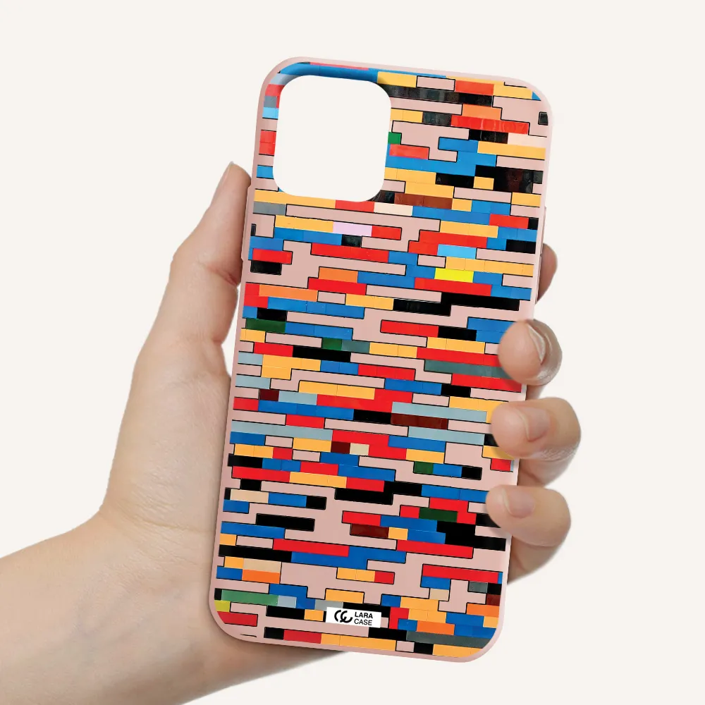 a colorful rectangular pattern on a white surface Apple iPhone 11 pro max Silicone pastel pink Case