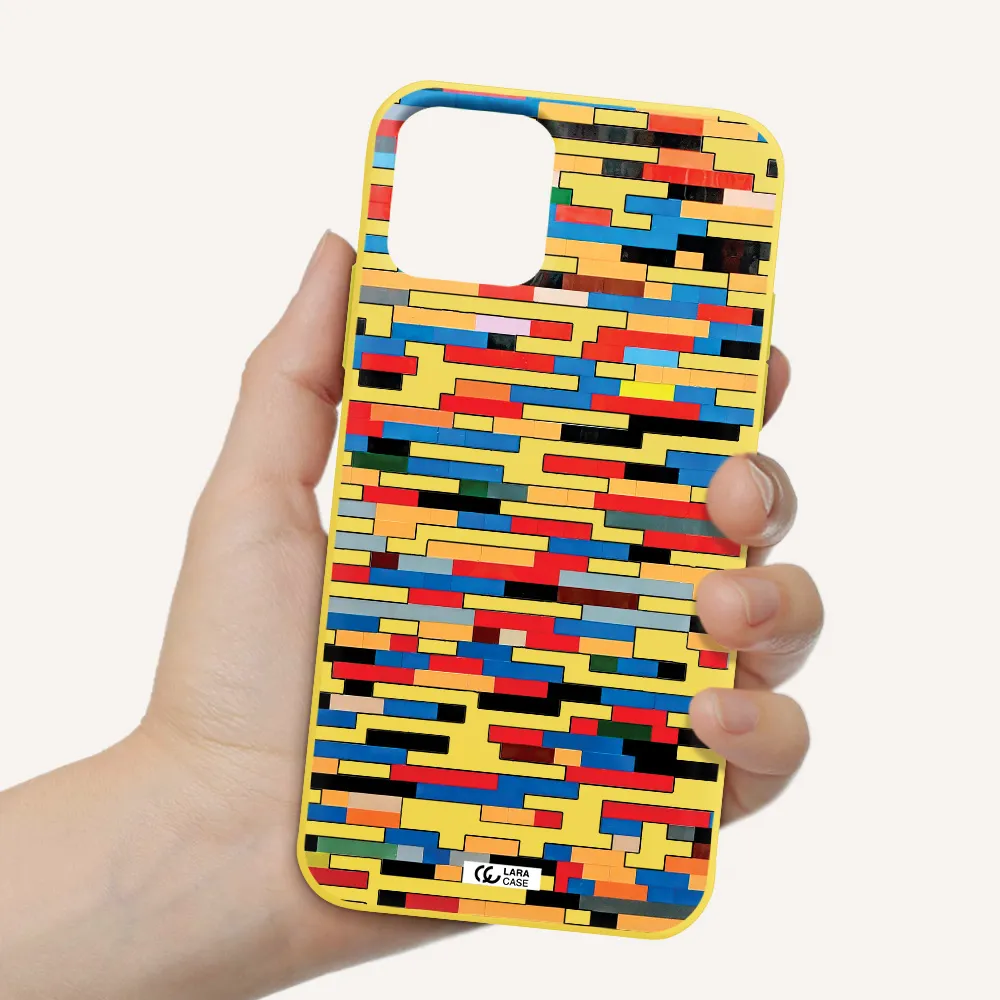 a colorful rectangular pattern on a white surface Apple iPhone 11 pro Silicone canary yellow Case