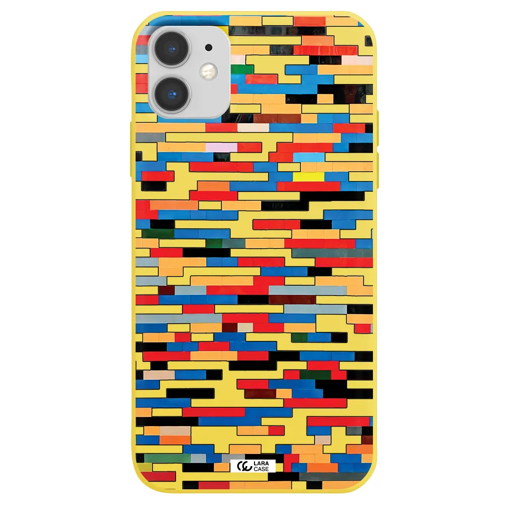 a colorful rectangular pattern on a white surface Apple iPhone 11 Silicone canary yellow Case