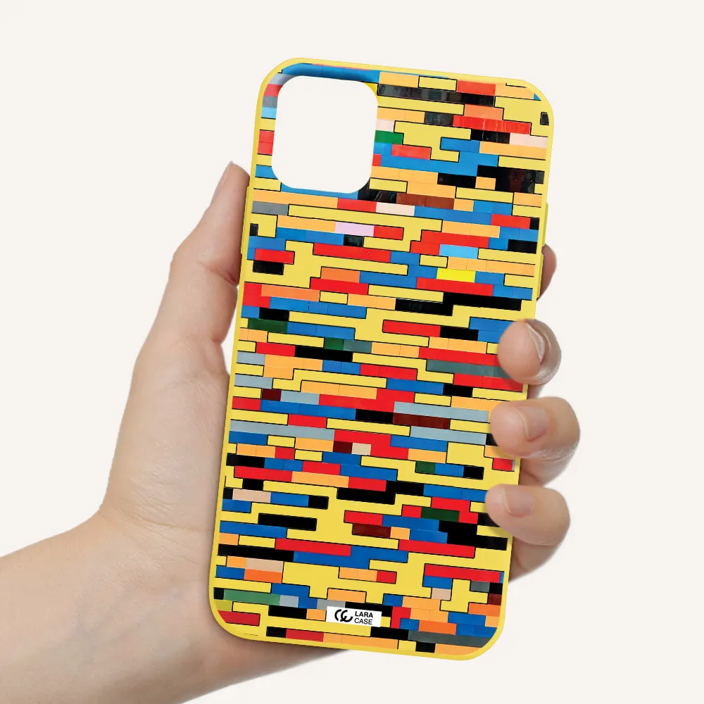 a colorful rectangular pattern on a white surface Apple iPhone 11 Silicone canary yellow Case