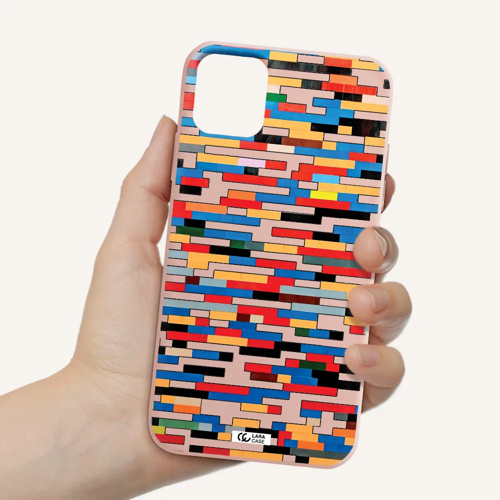 a colorful rectangular pattern on a white surface Apple iPhone 11 Silicone pastel pink Case