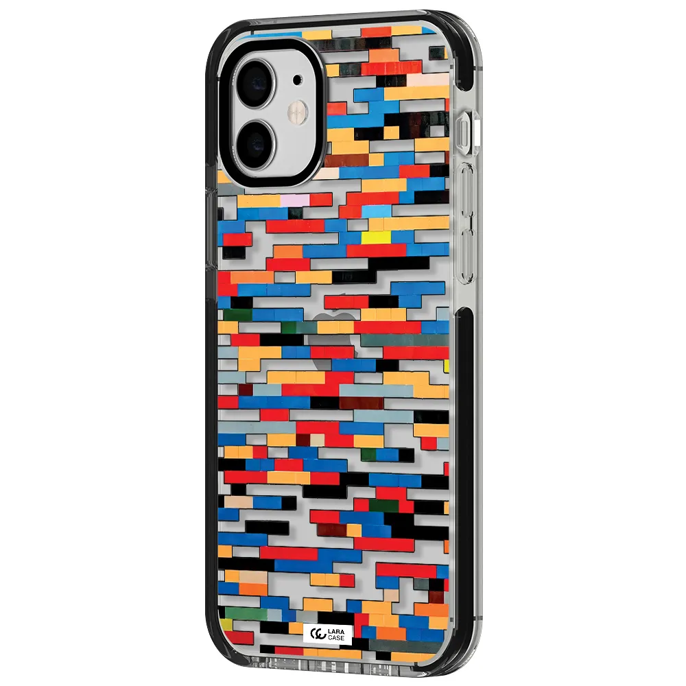 a colorful rectangular pattern on a white surface Apple iPhone 12 impact black border Case