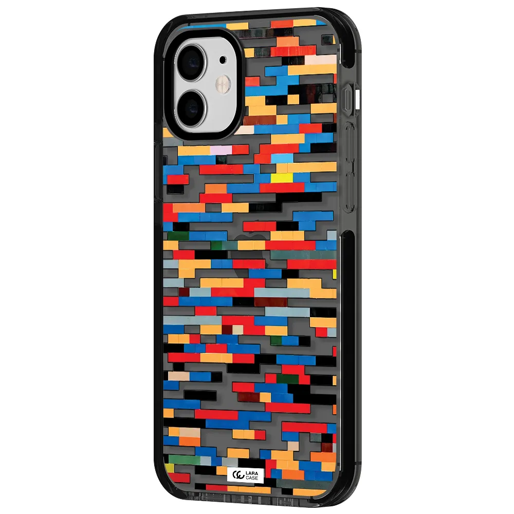 a colorful rectangular pattern on a white surface Apple iPhone 12 impact Smoke Black Case