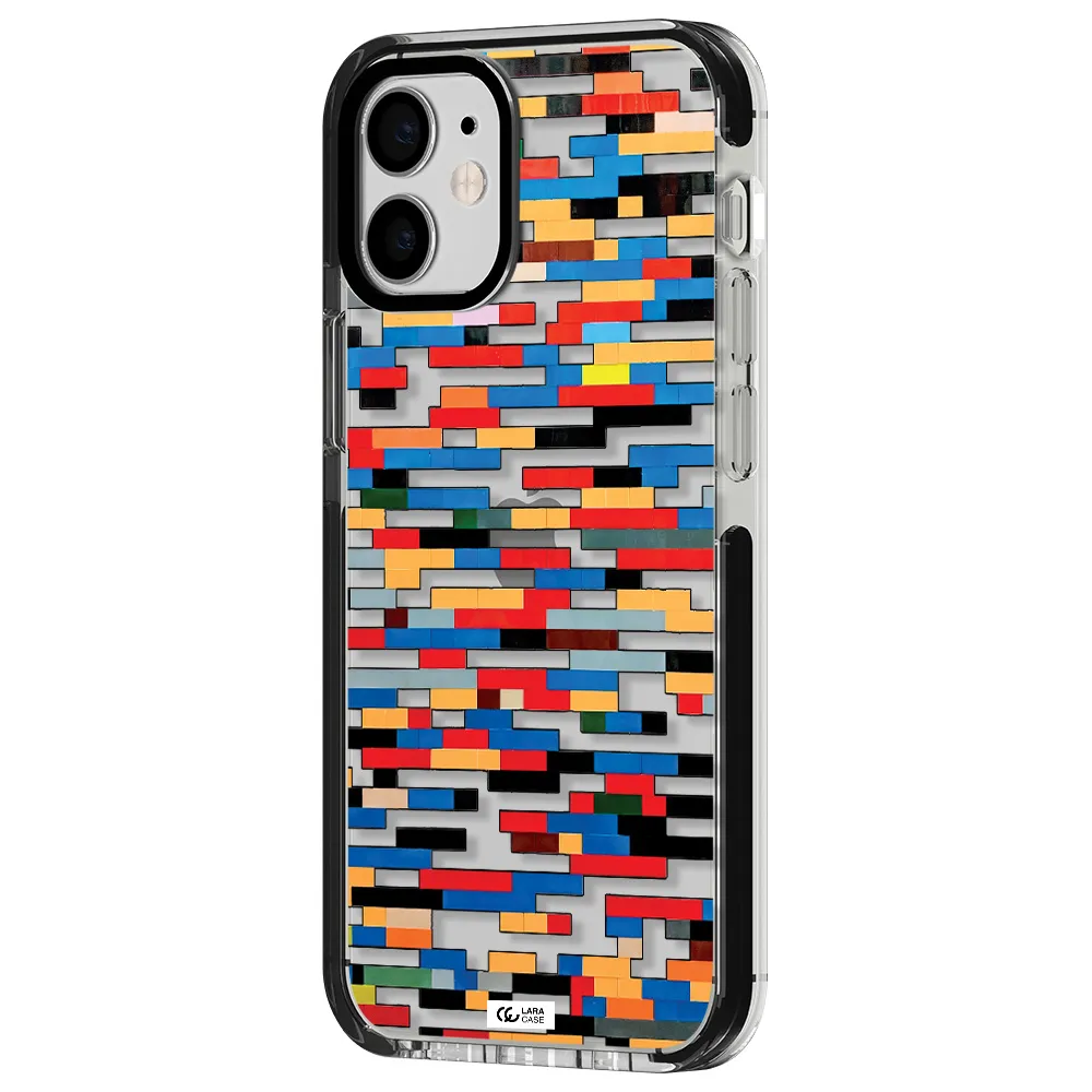 a colorful rectangular pattern on a white surface Apple iPhone 12 mini impact black border Case