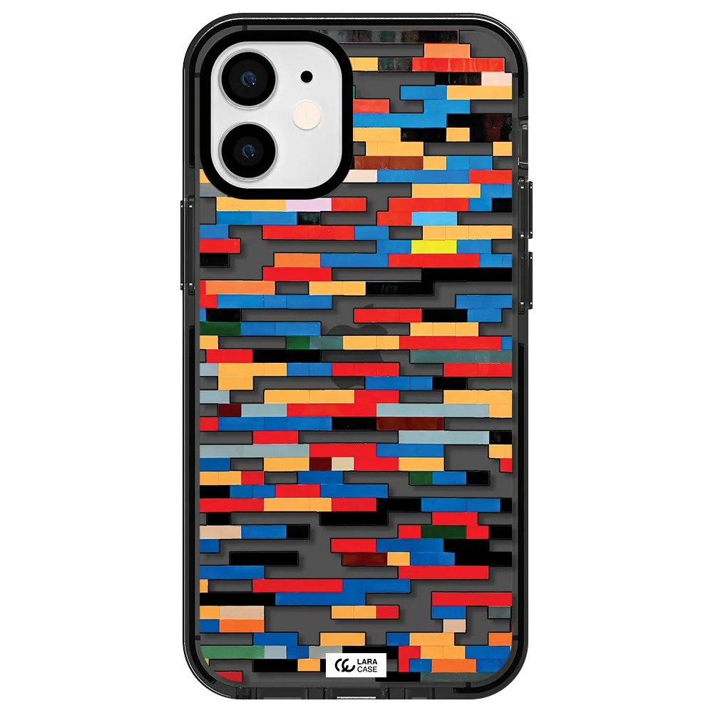 a colorful rectangular pattern on a white surface Apple iPhone 12 mini impact Smoke Black Case
