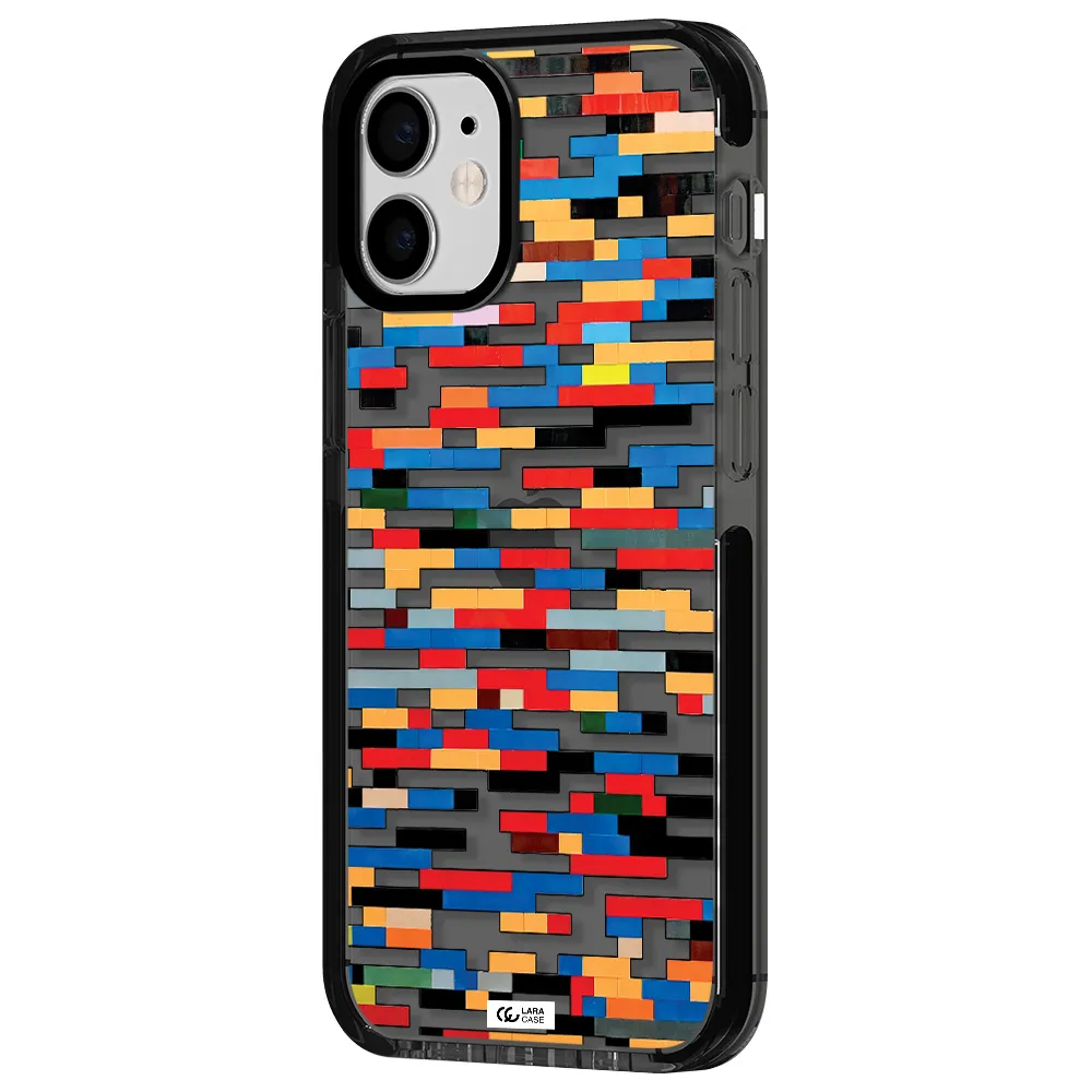 a colorful rectangular pattern on a white surface Apple iPhone 12 mini impact Smoke Black Case