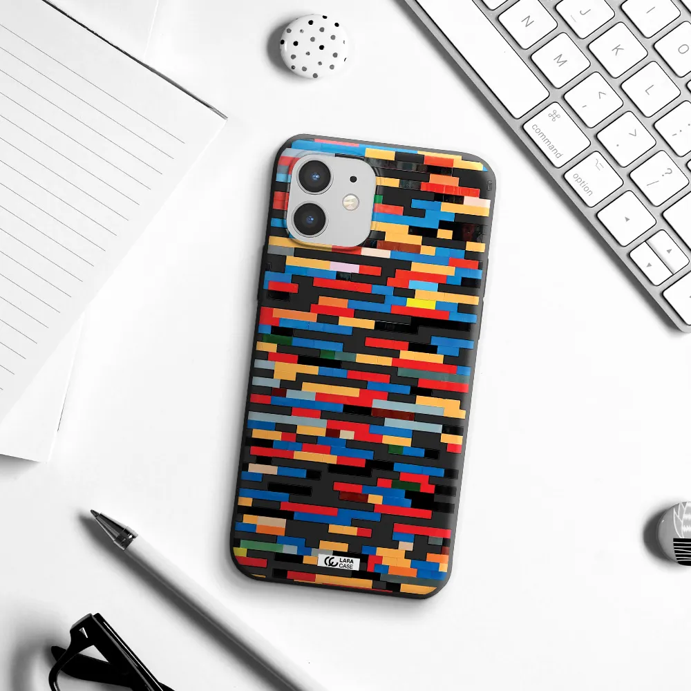 a colorful rectangular pattern on a white surface Apple iPhone 12 mini Silicone black Case