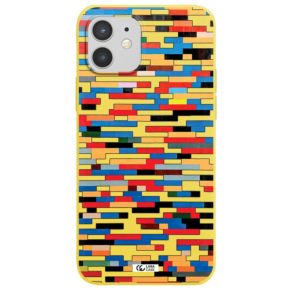 a colorful rectangular pattern on a white surface Apple iPhone 12 mini Silicone canary yellow Case