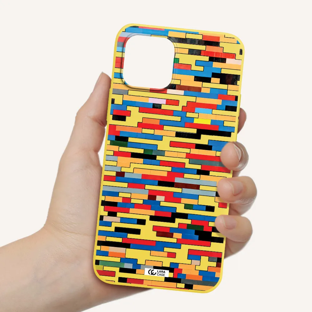 a colorful rectangular pattern on a white surface Apple iPhone 12 mini Silicone canary yellow Case