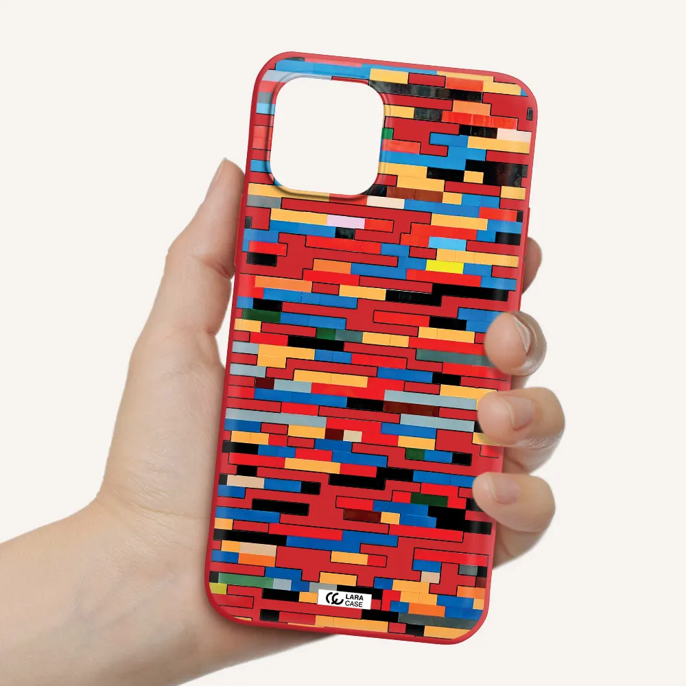 a colorful rectangular pattern on a white surface Apple iPhone 12 mini Silicone Imperial Red Case