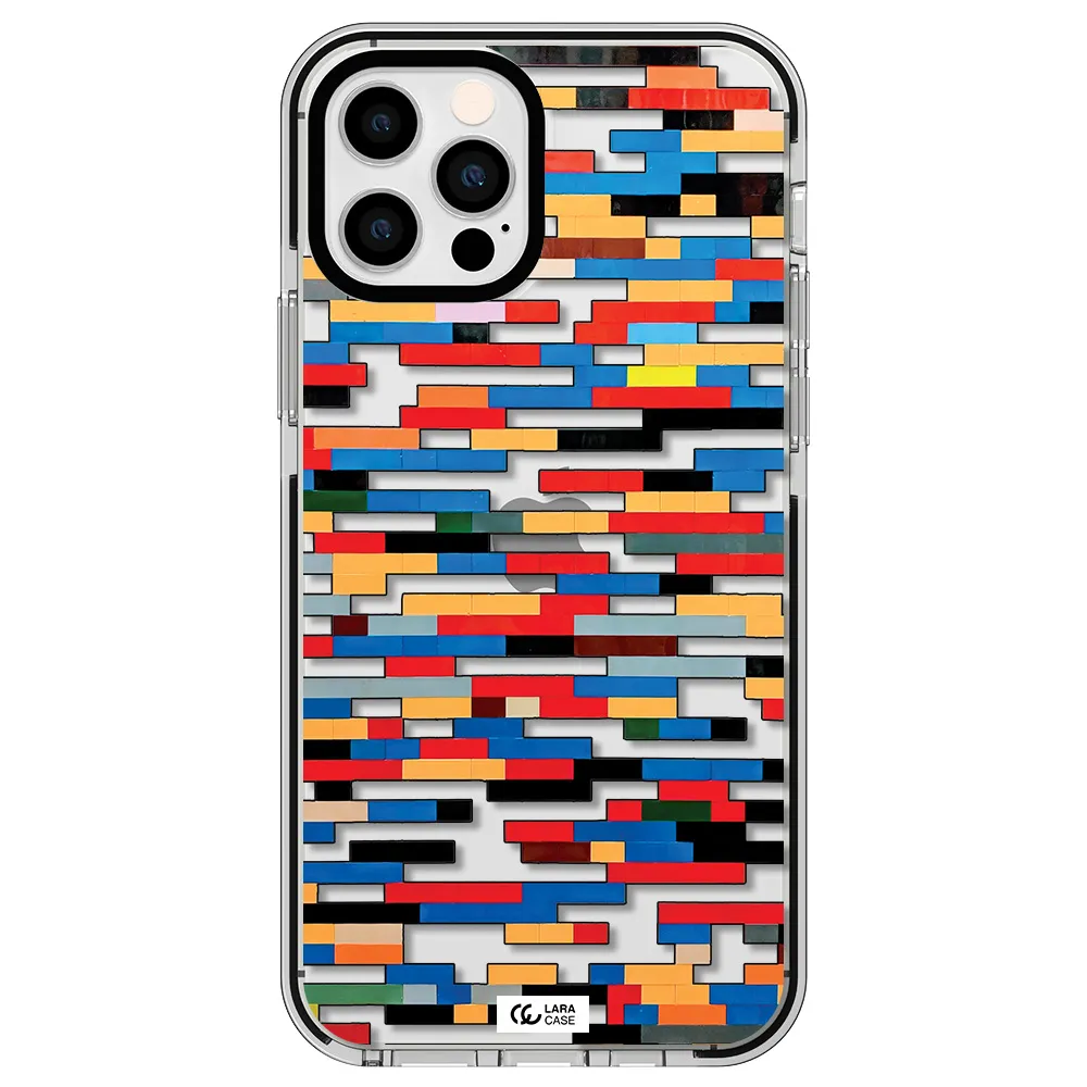 a colorful rectangular pattern on a white surface Apple iPhone 12 pro impact black border Case