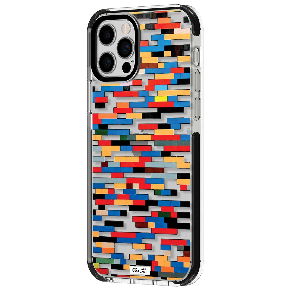 a colorful rectangular pattern on a white surface Apple iPhone 12 pro impact black border Case