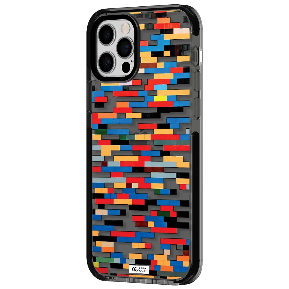 a colorful rectangular pattern on a white surface Apple iPhone 12 pro impact Smoke Black Case