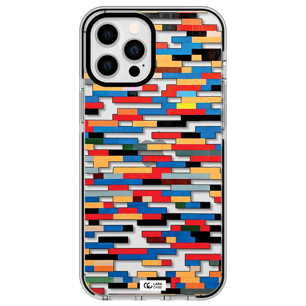 a colorful rectangular pattern on a white surface Apple iPhone 12 pro max impact black border Case