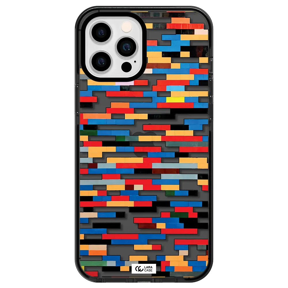 a colorful rectangular pattern on a white surface Apple iPhone 12 pro max impact Smoke Black Case