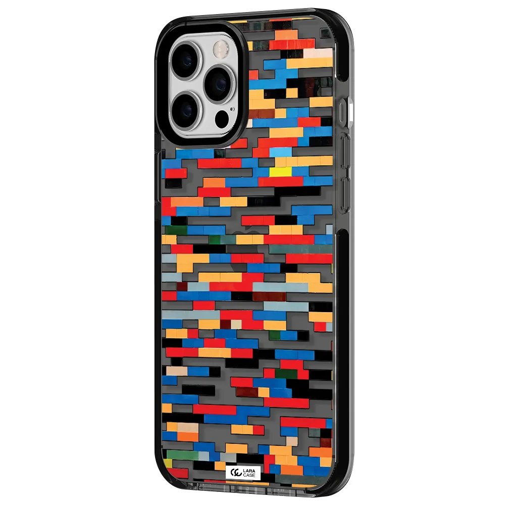 a colorful rectangular pattern on a white surface Apple iPhone 12 pro max impact Smoke Black Case