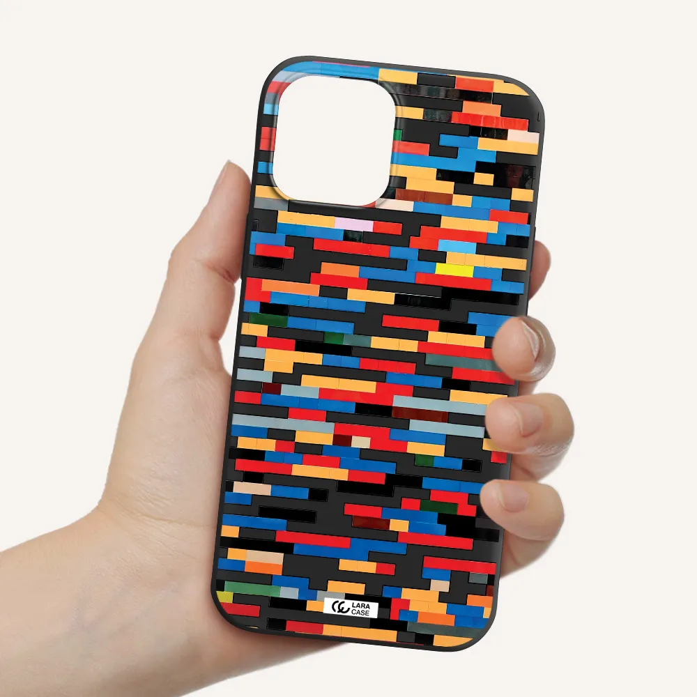 a colorful rectangular pattern on a white surface Apple iPhone 12 pro max Silicone black Case
