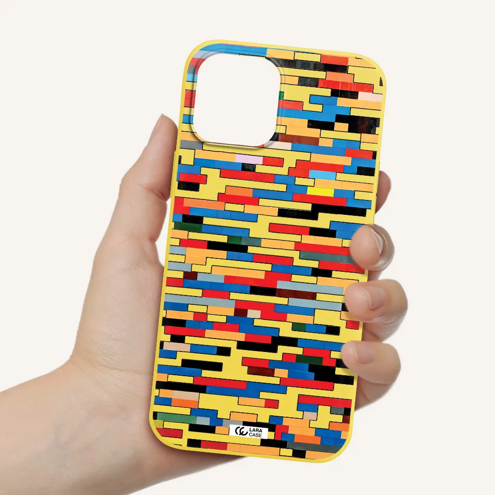 a colorful rectangular pattern on a white surface Apple iPhone 12 pro Silicone canary yellow Case