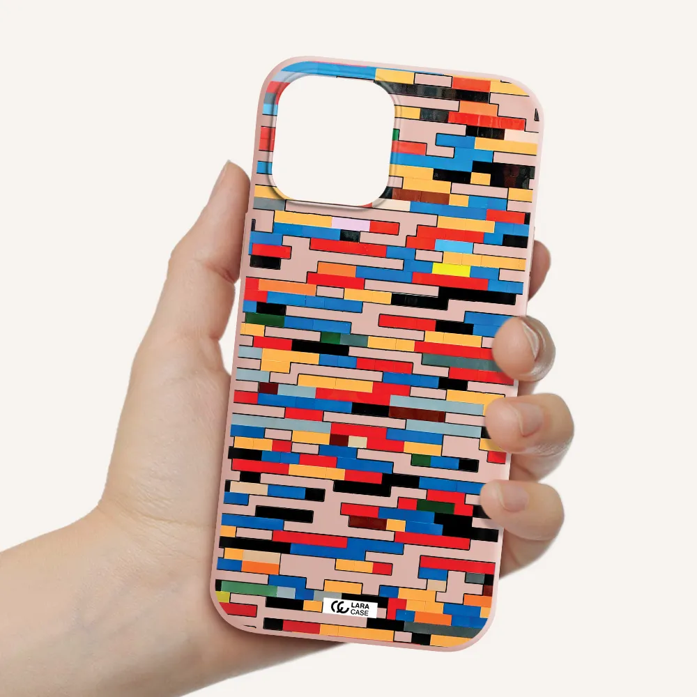 a colorful rectangular pattern on a white surface Apple iPhone 12 pro Silicone pastel pink Case
