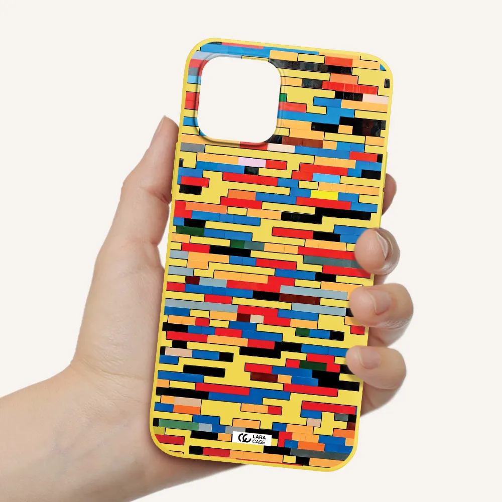 a colorful rectangular pattern on a white surface Apple iPhone 12 Silicone canary yellow Case