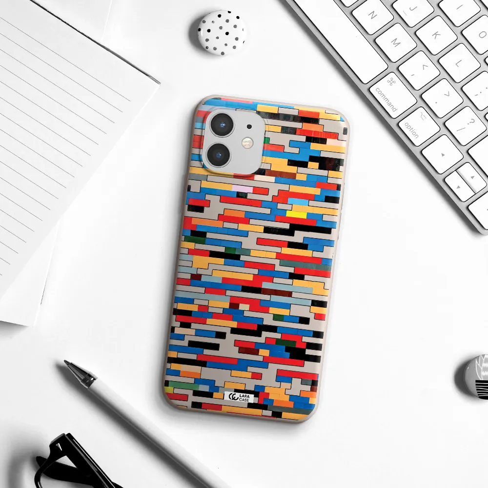 a colorful rectangular pattern on a white surface Apple iPhone 12 Silicone Stone Case