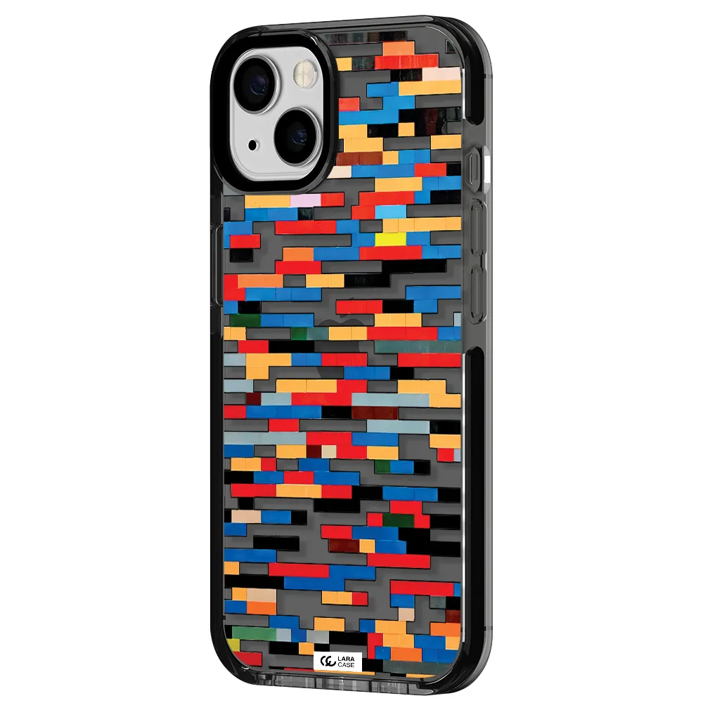 a colorful rectangular pattern on a white surface Apple iPhone 13 impact Smoke Black Case